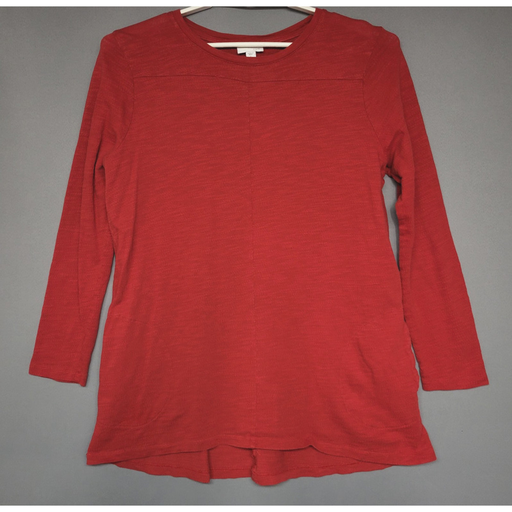 J. Jill Tunic Top Womens L Darker Red Texture 100% Cotton‎ Long Sleeve Boho